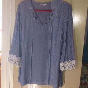 Dressbarn Xl Blue/White Striped Peasant Top